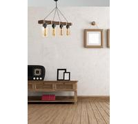 Opviq Chandelier rústico industrial, cuerpo de madera con tapa de cristal, 85 cm de longitud, 70 cm de altura, ajustable, acabado amarillo, casquillo E27, máx. 40 W, 220-240 V