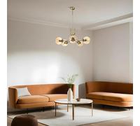 Opviq Elegant Amber & Gold Chandelier, Metal Body, 65 cm de diámetro, 70 cm de altura, E27 Max 40 W, IP20 | Perfecto para espacios de vida y comedor modernos