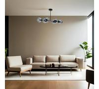 Opviq Elegant Black & Fume Chandelier, cuerpo de metal, 90 cm de longitud, diámetro de la tapa de 15 cm, casquillo E27, máx. 40 W, 220-240 V, iluminación elegante para espacios modernos
