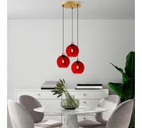 Opviq Elegant Red Chandelier, Adjustable Height 40-120 cm, metal Body, Ø20 cm Cap, 3 x E27 Max 40W, Perfect for Modern Living Spaces, IP20 Rated