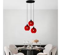 Opviq Elegant Red Chandelier, Adjustable Height 40-120 cm, metal Body, Ø20 cm Cap, 3 x E27 Max 40W, Perfect for Modern Living Spaces, IP20 Rated