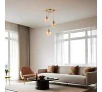 Opviq Elegante chandelier, color ámbar y dorado, cuerpo de metal, altura ajustable de 70 cm, diámetro de 30 cm, casquillo E27 máx. 40 W, IP20, perfecto para decoración moderna y ambiente