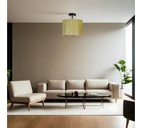Opviq Elegante chandelier con cuerpo de metal y gorra de bambú, 30 cm de diámetro, 30 cm de altura, casquillo E27, máx. 40 W, verde y negro, perfecto para decoración moderna
