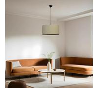 Opviq Elegante chandelier con cuerpo de metal y gorra de bambú, 45 cm de diámetro, altura ajustable, casquillo E27, beige y negro, perfecto para interiores modernos