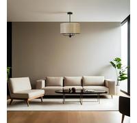 Opviq Elegante chandelier con cuerpo de metal y gorra de bambú, 45 cm de diámetro, altura ajustable, casquillo E27, acabado dorado y negro, perfecto para interiores modernos