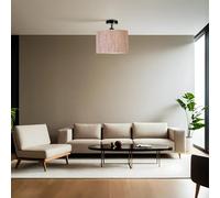 Opviq Elegante chandelier de metal con tapa de bambú, 30 cm de diámetro, 30 cm de altura, casquillo E27, máx. 40 W, diseño elegante marrón y negro para espacios modernos