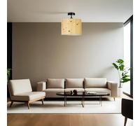 Opviq Elegante chandelier de metal con tapa de bambú, 30 cm de diámetro, 30 cm de altura, casquillo E27, máx. 40 W, diseño elegante de roble y negro para espacios modernos