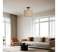 Opviq Elegante chandelier de metal con tapa de bambú, 30 cm de diámetro, 30 cm de altura, casquillo E27, máx. 40 W, diseño elegante de roble y negro para espacios modernos