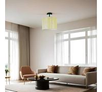 Opviq Elegante chandelier de metal con tapa de bambú, 30 cm de diámetro, 30 cm de altura, casquillo E27, máx. 40 W, diseño elegante de roble y verde para espacios modernos