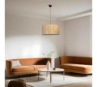 Opviq Elegante chandelier de metal con tapa de bambú, 45 cm de diámetro, altura ajustable, casquillo E27, acabado roble y negro, perfecto para espacios modernos, calificación IP20