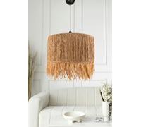 Opviq Elegante chandelier de roble con altura ajustable (30-85 cm), cuerpo de plástico y tapa de yute, diámetro de 40 cm, bombilla E27 máx. 40 W, iluminación elegante para espacios modernos