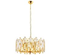 Opviq Elegante chandelier dorado, cuerpo de metal, 90 cm de altura, 50 cm de diámetro, 6 bombillas E14 máx. 40 W, diseño moderno glam para hoteles y espacios con estilo