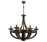 Opviq Elegante chandelier vintage, cuerpo de madera, 90 cm de altura, 70 cm de diámetro, 6 bombillas E14 máx. 40 W, color marrón, perfecto para espacios modernos y tradicionales
