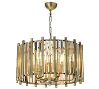 Opviq Elegante chandelier vintage de cobre, 57 cm de altura, 45 cm de diámetro, cuerpo de metal, tapa de cristal, 6 x E14 máx. 40 W, perfecta para decoración moderna de glamour y hotel