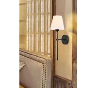 Opviq Elegante lámpara de pared, color negro y crema, 60 cm de altura, cuerpo de metal, tapa de tela, 1 LED de 3,15 W, 4500 K, funciona con batería, IP20, interruptor de encendido/apagado, decoración