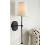 Opviq Elegante lámpara de pared, color negro y crema, 60 cm de altura, cuerpo de metal, tapa de tela, 1 LED de 3,15 W, 4500 K, funciona con batería, IP20, interruptor de encendido/apagado, decoración