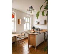 Opviq Moderna chandelier con cuerpo de metal y tapa de cristal, 40 cm de largo, 60 cm de diámetro, color negro y dorado, 4 x E27 Max 6 W, diseño industrial y escandinavo