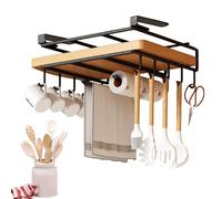 Opvonxeh Cutting Board Holder Under Cabinet, Stainless Steel Organizer, 26.5x25x7cm | 10.4x9.8x2.7in Punch- Utensil Hanger with Stable Hooks for Kitchen & Study Room