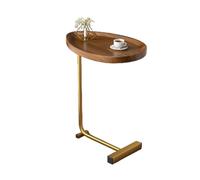Opvonxeh Side Table for Couch, C-Shaped Sofa Coffee and Tea Table, 45x30x62cm/17.72x11.81x24.41 Inches Rustic Bedside Tray, Metal Frame Snack, Brown, White
