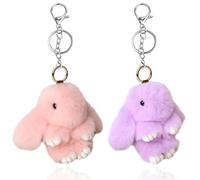 OPVXZAD 2PCS Llavero De Conejo Suave Y Esponjoso,Precioso Colgante Suave Conejo Mullido Bunny Doll Coche Llavero Encanto Keyring Bolso Colgante Decoración Mejor Familias Amigos (Rosa & morado)