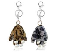 OPVXZAD 2PCS Llavero De Conejo Suave Y Esponjoso,Precioso Colgante Suave Conejo Mullido Bunny Doll Coche Llavero Encanto Keyring Bolso Colgante Decoración Mejor Familias Amigos (Marrón y gris)