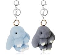 OPVXZAD 2PCS Llavero De Conejo Suave Y Esponjoso,Precioso Colgante Suave Conejo Mullido Bunny Doll Coche Llavero Encanto Keyring Bolso Colgante Decoración Mejor Familias Amigos