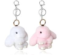 OPVXZAD 2PCS Llavero De Conejo Suave Y Esponjoso,Precioso Colgante Suave Conejo Mullido Bunny Doll Coche Llavero Encanto Keyring Bolso Colgante Decoración Mejor Familias Amigos