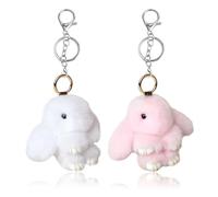 OPVXZAD 2PCS Llavero De Conejo Suave Y Esponjoso,Precioso Colgante Suave Conejo Mullido Bunny Doll Coche Llavero Encanto Keyring Bolso Colgante Decoración Mejor Familias Amigos (Blanco y rosa claro)