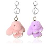 OPVXZAD 2PCS Llavero De Conejo Suave Y Esponjoso,Precioso Colgante Suave Conejo Mullido Bunny Doll Coche Llavero Encanto Keyring Bolso Colgante Decoración Mejor Familias Amigos