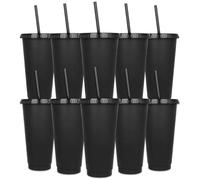 OPVXZAD 710ml Vasos de plástico de 710 ml con tapa y pajita para Beber Portátiles para adultos y niños, 10 Piezas Vasos con Tapa Anti-derrame,Set de Bebidas para Smoothies Café Fiestas Familiares