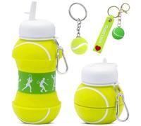 OPVXZAD Botella de Agua Plegable de Silicona,Botella Agua Silicona Diseño Fútbol,550 ml,Sin BPA,Plegable, A Prueba de Fugas,Para Niños y Niñas con Llavero de Fútbol Trofeo (Tennis)