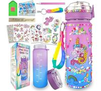 OPVXZAD Decora tu propia botella de agua de 600 ml, con calcomanías de unicornio, diamantes de imitación, accesorios, sin BPA, a prueba de fugas, regalos para la escuela, viajes