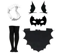 OPVXZAD Disfraz Murciélago Niños, Disfraz Halloween, Máscara de Bat, Dientes de Vampiro, medias negras por encima de la rodilla, Adecuado para Cosplay Halloween Carnaval (A-L)