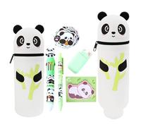 OPVXZAD Estuche De Silicona Panda Kawaii Set De Papelería para Niñas con Bolígrafo De 10 Colores Bolígrafo Gel Adhesivos Bloc De Notas Corregidor Regalo Escolar Oficina Estudiantes