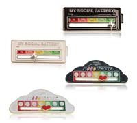OPVYAEU 4 Piezas Social Battery Pin Insignias de Batería Social Social Pin Divertido Broche de Batería Social Broche de Conversión de Estado de Ánimo para Accesorios de Ropa, Equipaje, Chaquetas
