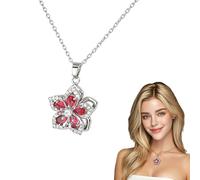 OPVYAEU Collar de Flor de Cinco Pétalos Giratorio 360°, Colgante de Acero en Color Rojo, Joyería Elegante para Mujer, Regalo para San Valentín y Cumpleaños, Diseño Antiestrés Moderno