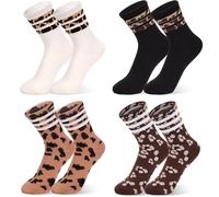 OPVYAEU Pack de 4 Calcetines Mujer Leopardo Algodón Suave Transpirable Cómodos Estilo Deportivo y Casual Perfectos para Uso Diario Oficina o Como Regalo Original para Amigas