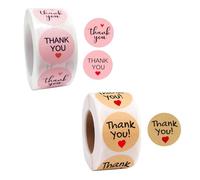 OPVYAEU Pegatinas Gracias 2 Rollos, 1000 unidades, pegatinas redondas marrón y rosa, stickers para regalos, manualidades, DIY y decoración de fiestas