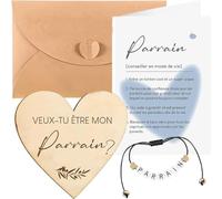 OPVYAEU Regalo Padrino Incluye Pulsera Placa de Madera en Forma de Corazón Tarjeta de Definición y Sobres Quieres Ser Mi Padrino Pregunta para Amigo Hombre