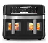 OQCSUAT Freidora de Aire con Doble Cesta 10L Air Fryer, 8 en 1 Preajustes de Cocción, 2600W, Funciones Inteligentes&Temporizador, Cocción Rápida y Saludable, Apto para lavavajillas