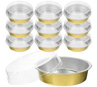 OQHAIR 25 Mini moldes para Tartas de Papel de Aluminio con Tapas, Mini moldes para Tartas de 4,7 Pulgadas (12 cm), Molde Redondo pequeño para Tartas con Tapa (Dorado)