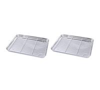 OQHAIR Juego de 4 Piezas de cm, microondas de Alambre para Horno con Chef para Hornear en casa, Medio Estante de Descanso, Plato Rectangular para Carne, asador, asador, una Parrilla XX. R