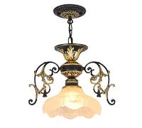 OQHAIR Lámpara de araña Negra con Pantalla de Cristal clásica y Adornos Dorados para el hogar, el Comedor, el Porche y la Isla de la Cocina