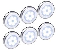 OQIMAX 6PCS Luces con Sensor de Movimiento, 6 LED Luces Nocturnas para Armarios Luces de Armario a Pilas con Almohadillas e Imán, para Armario, Pasillo, Cocina, Escaleras, Habitación de Bebé, Plateado