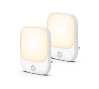 OQIMAX Luz Nocturna Con Sensor de Movimiento, 2 Pcs LED Enchufable, 5 Niveles de Brillo Ajustable, Blanca Cálida 2700K, 3 Modos de Iluminación, Para Dormitorio