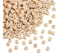 OQKAHIV 100 Piezas de Cuentas de Madera Natural con Letras de Alfabeto - 10mm Cubos para Manualidades y Joyería DIY, para Estudio Educativo para Niños, Letras Aleatorias