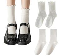 OQKAHIV 2 pares de calcetines con volantes para mujer, Blancos Mujer, calcetines de tobillo para adultos, calcetines con volantes, calcetines de ballet, calcetines con volantes, Mujer Calcetines