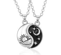 OQKAHIV 2 pcs Pareja de Estrellas y Luna Collar Colgante, Yin Yang Taichi Parejas Colgante Collar Rompecabezas a Juego Mejor Amigo Yin Yang Cadena para Unisexo, Regalos para Mejores Amigas