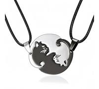 OQKAHIV Collar Parejas Puzzle Gato, Plata Negra - 2 piezas, para ti y tu Amor, BFF Personalizados, Accesorios Amistad, ¡para compartir tu amistad con tu mejor amigo!