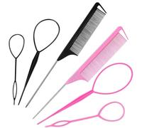 OQKAHIV Set de 6 herramientas para peinar cola de caballo, incluye aguja para pull cabello, peines y herramientas de trenzado para niñas que quieren innovar en su diseño de cabello DIY